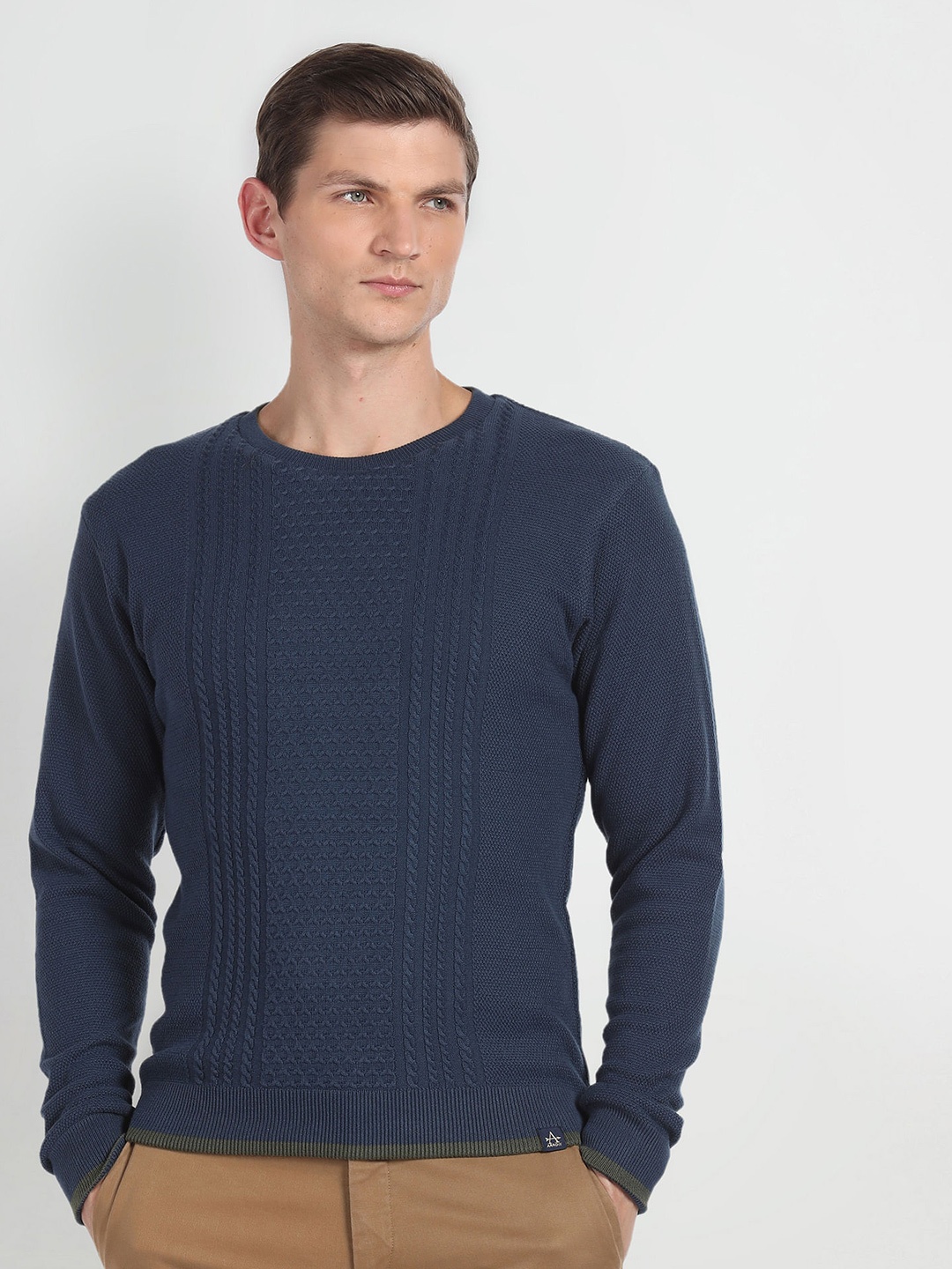 

Arrow Sport Cable Knit Long Sleeves Reversible Pullover, Navy blue