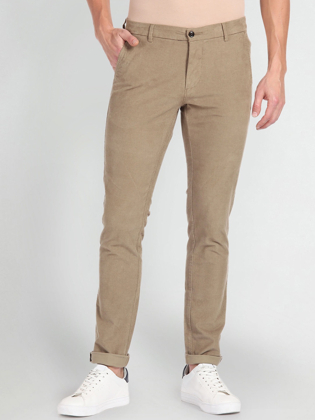 

Arrow Sport Men Slim Fit Chinos Trousers, Beige