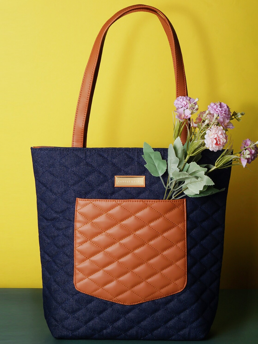 

Kanvas Katha Women Textured Denim Laptop Bag Up to 13 inch, Navy blue