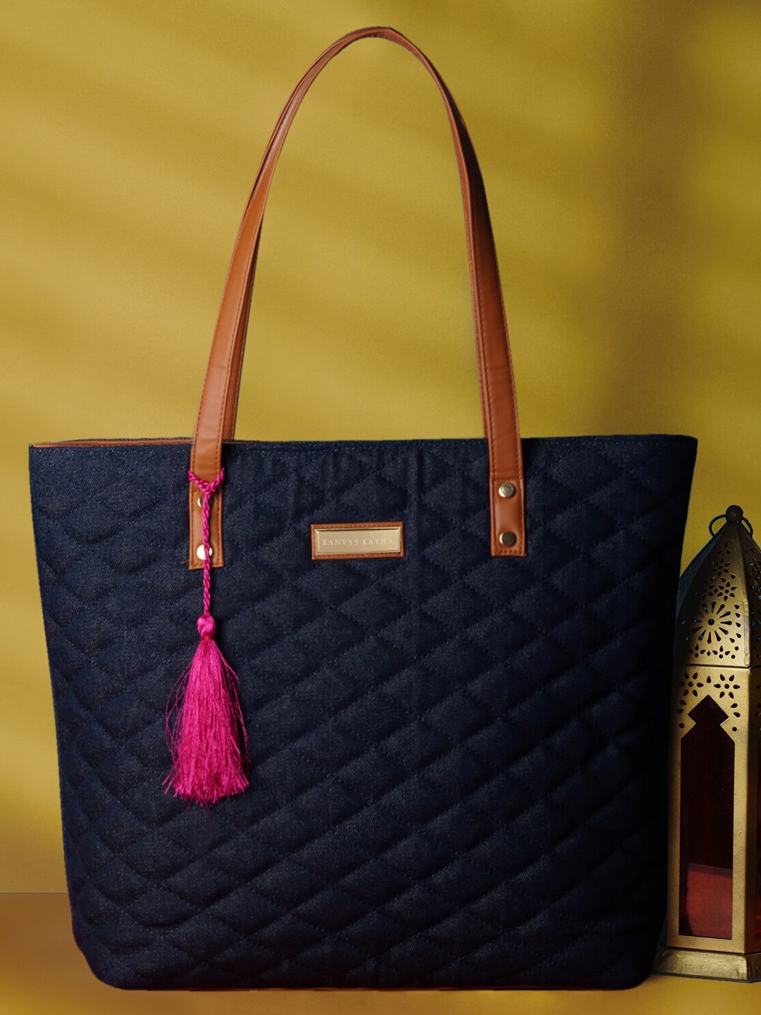 

Kanvas Katha Women Textured Denim Laptop Bag Up to 13 inch, Navy blue