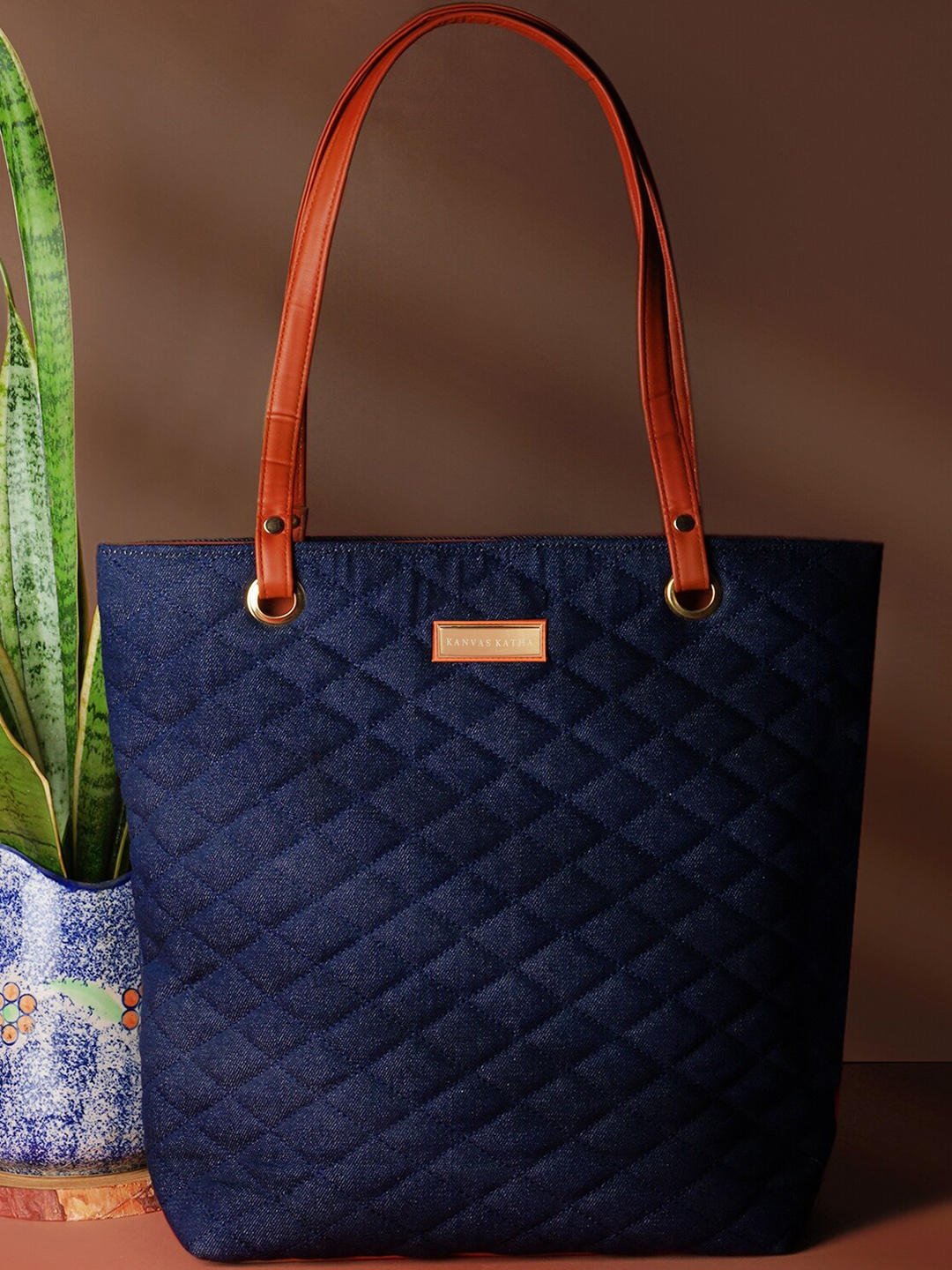 

Kanvas Katha Women Textured Denim Laptop Bag Up to 14 inch, Navy blue