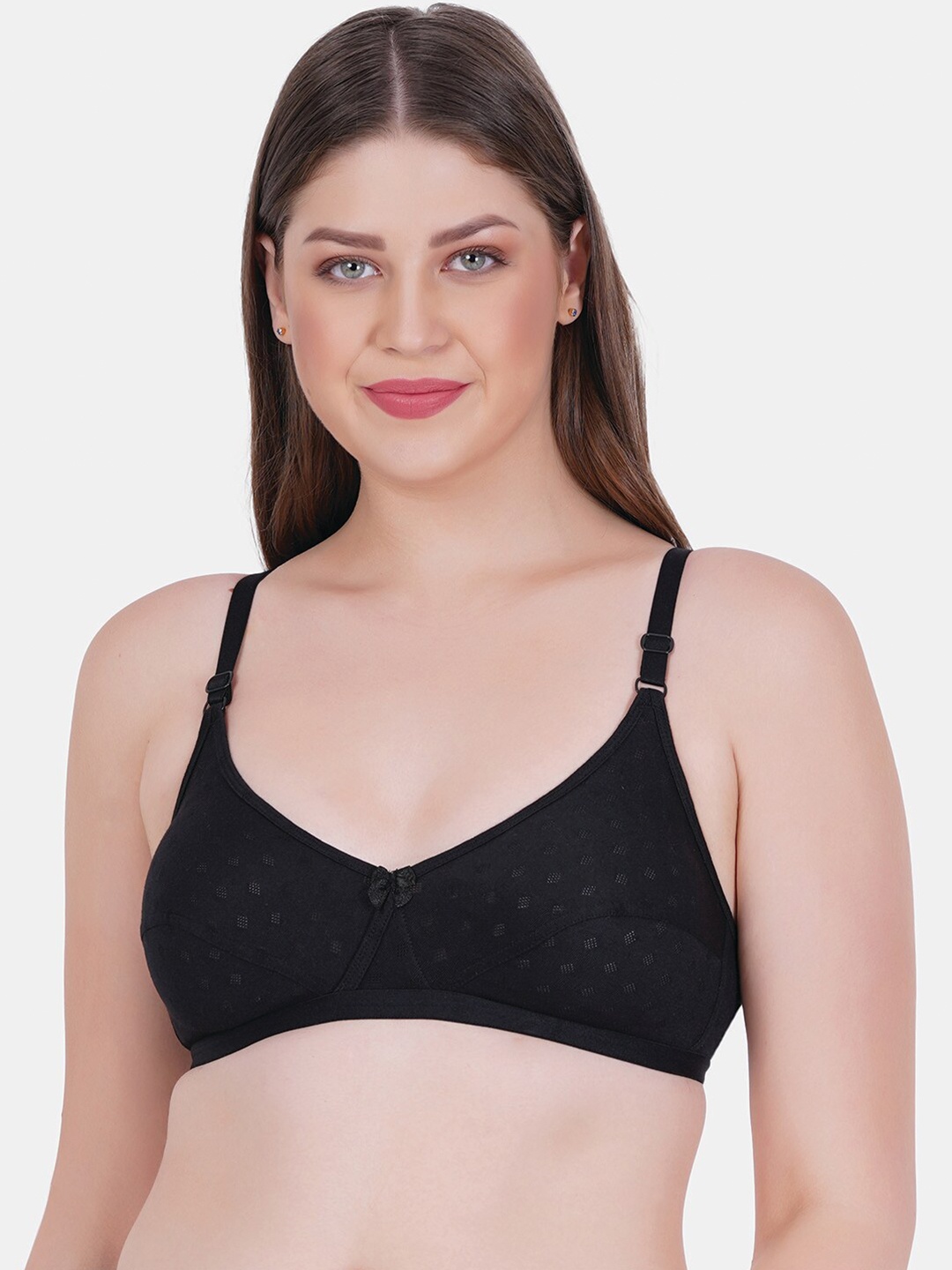 

Reveira Non-Wired Non Padded Jacquard Dry Fit Everyday Bra with All Day Comfort, Black