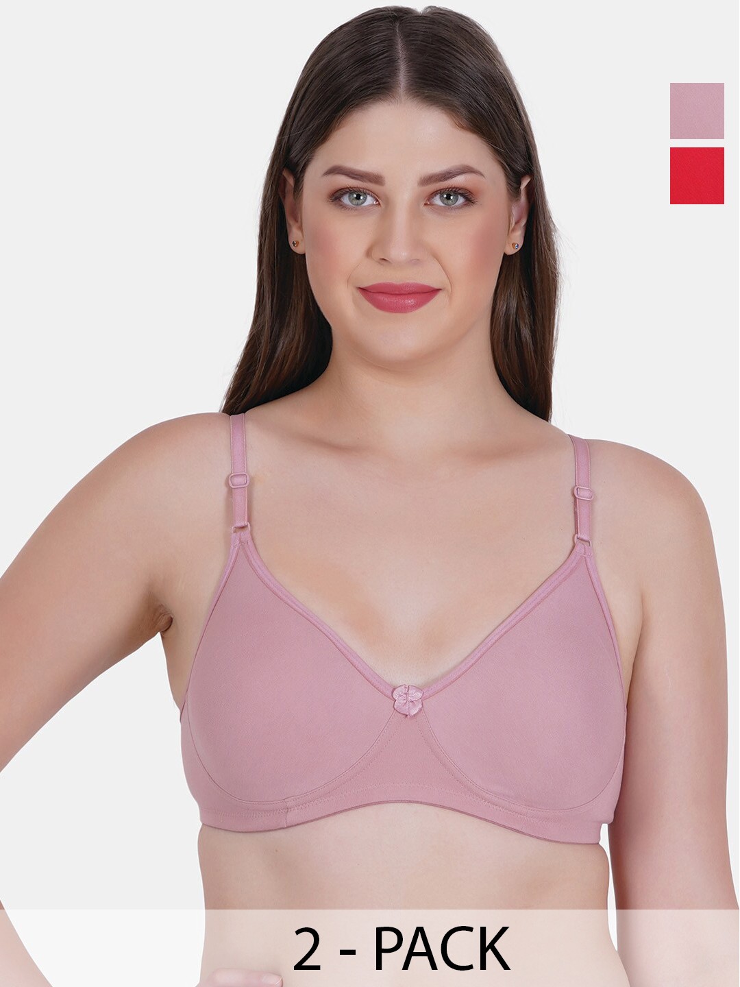 

Reveira Pack Of 2 Non-Wired Non Padded Dry Fit Seamless Everyday Bra With All Day Comfort, Red
