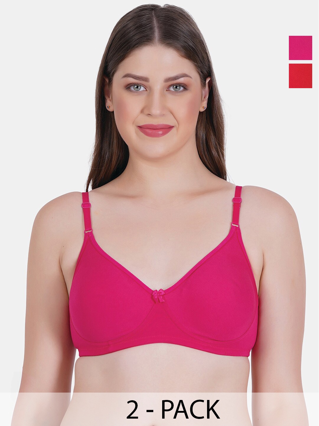 

Reveira Pack Of 2 Non-Wired Non Padded Dry Fit Seamless Everyday Bra With All Day Comfort, Red