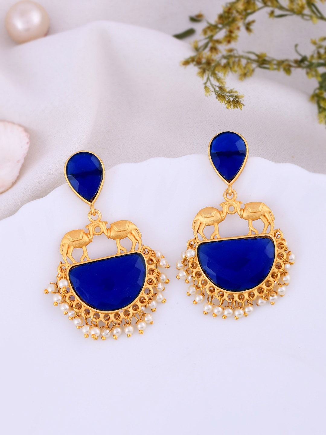 

Silvermerc Designs Gold Plated Spherical Artificial Beads Chandbalis, Blue