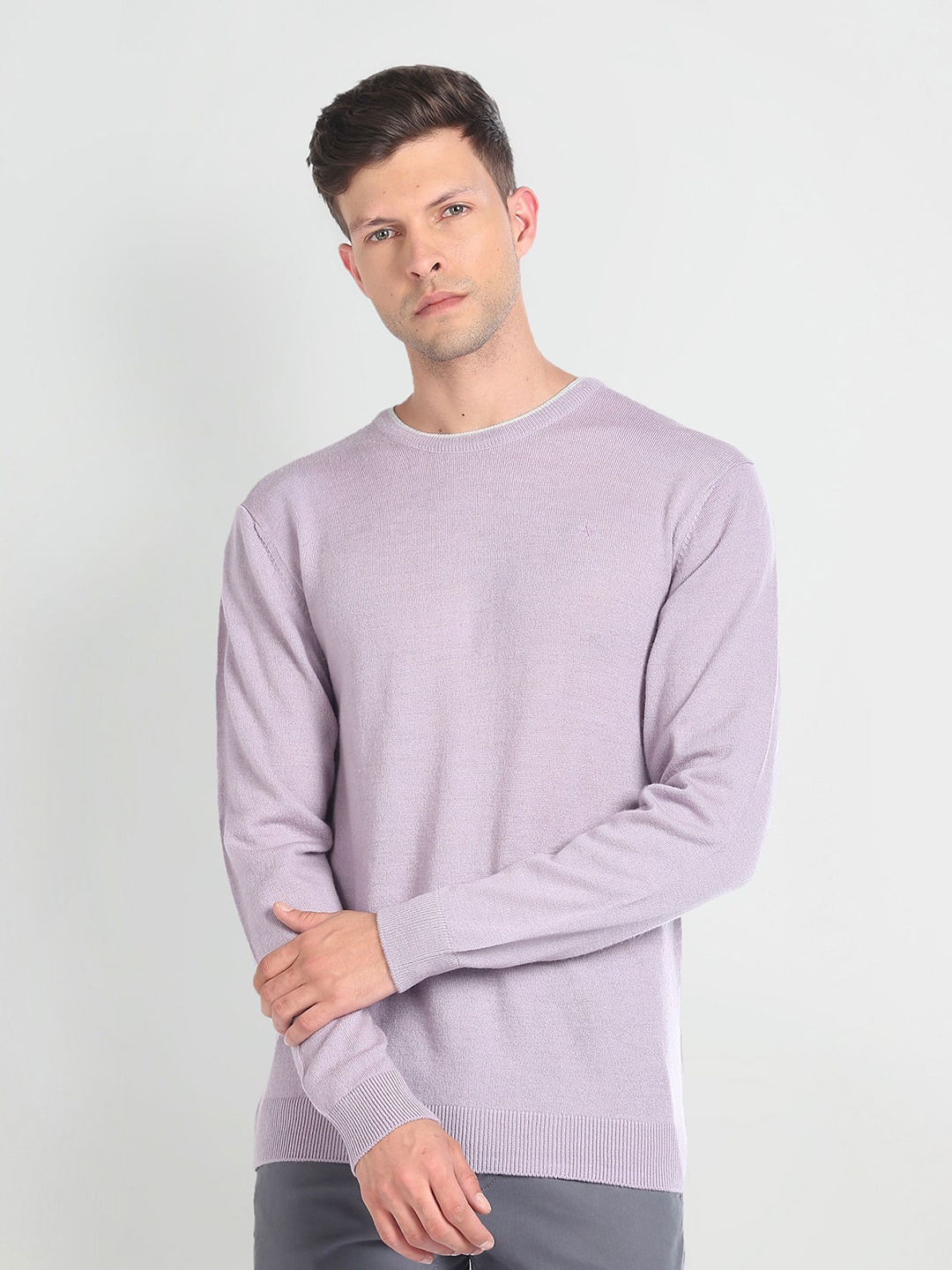 

Arrow Round Neck Woollen Acrylic Sweater, Purple