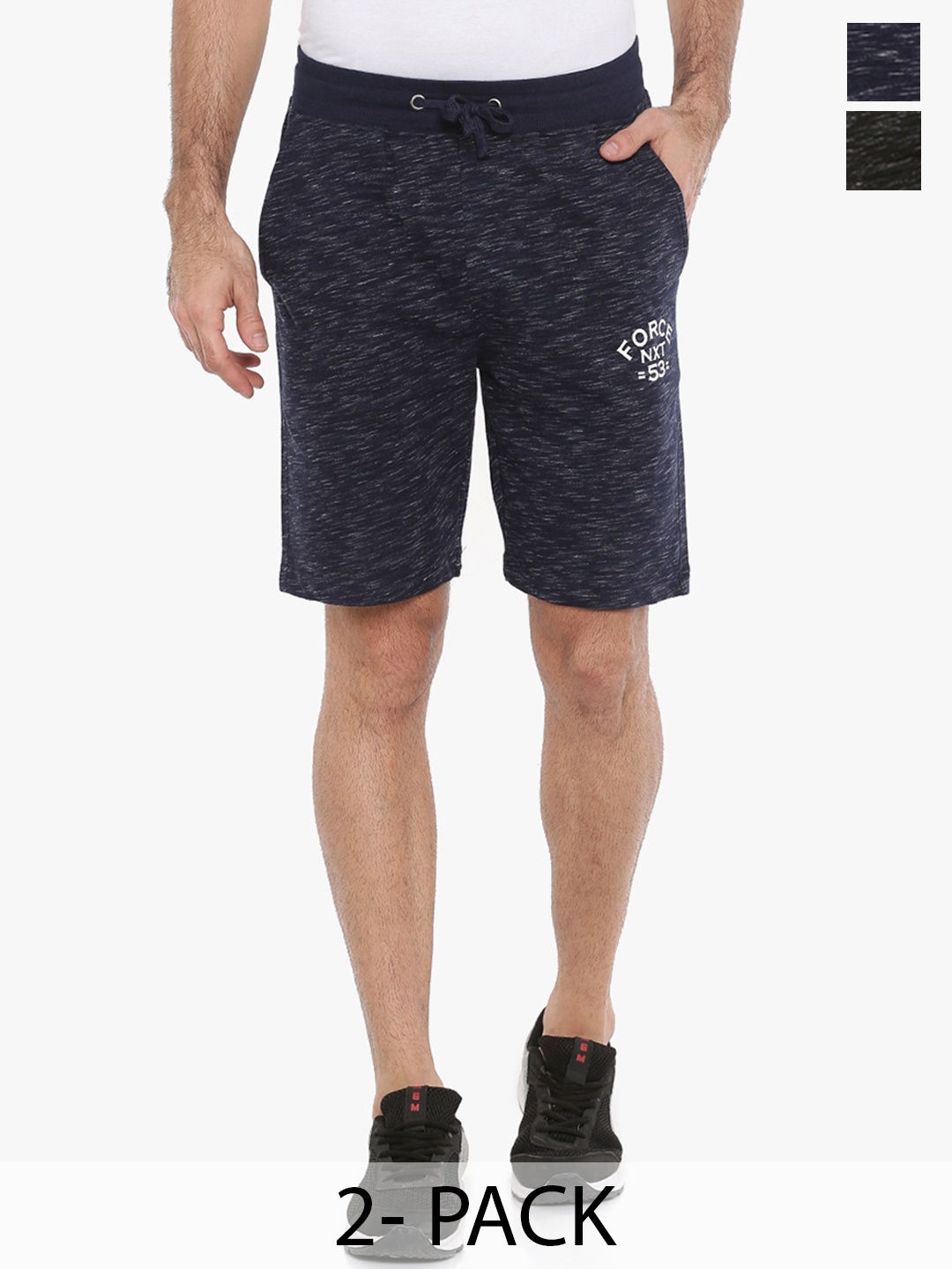 Force NXT Men Pack Of 2 Cotton Regular Shorts, Navy blue