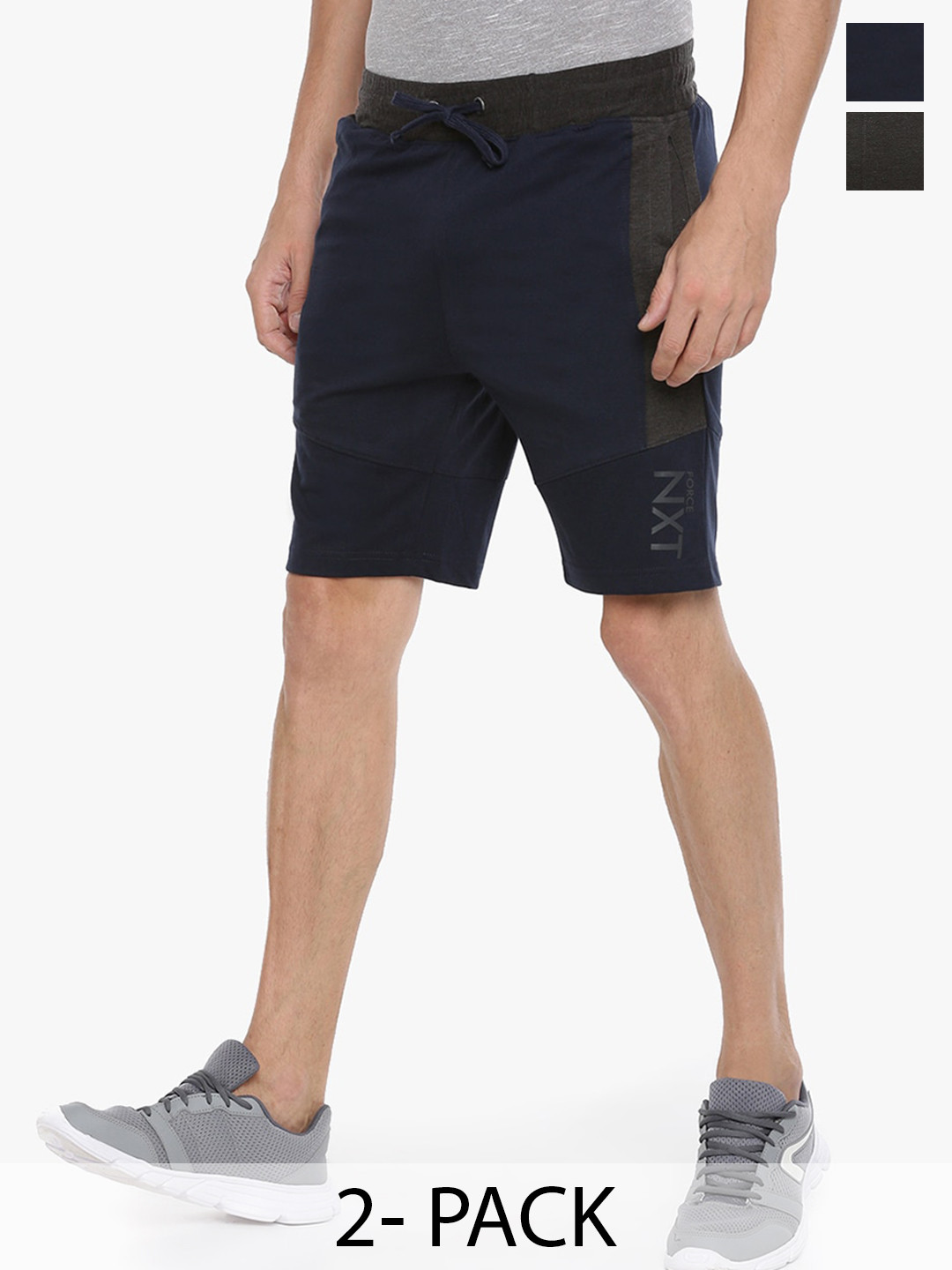 

Force NXT Men Pack Of 2 Mid Rise Cotton Shorts, Navy blue