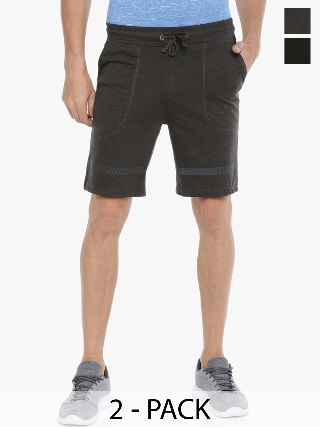 

Force NXT Men Pack Of 2 Mid Rise Cotton Shorts, Black