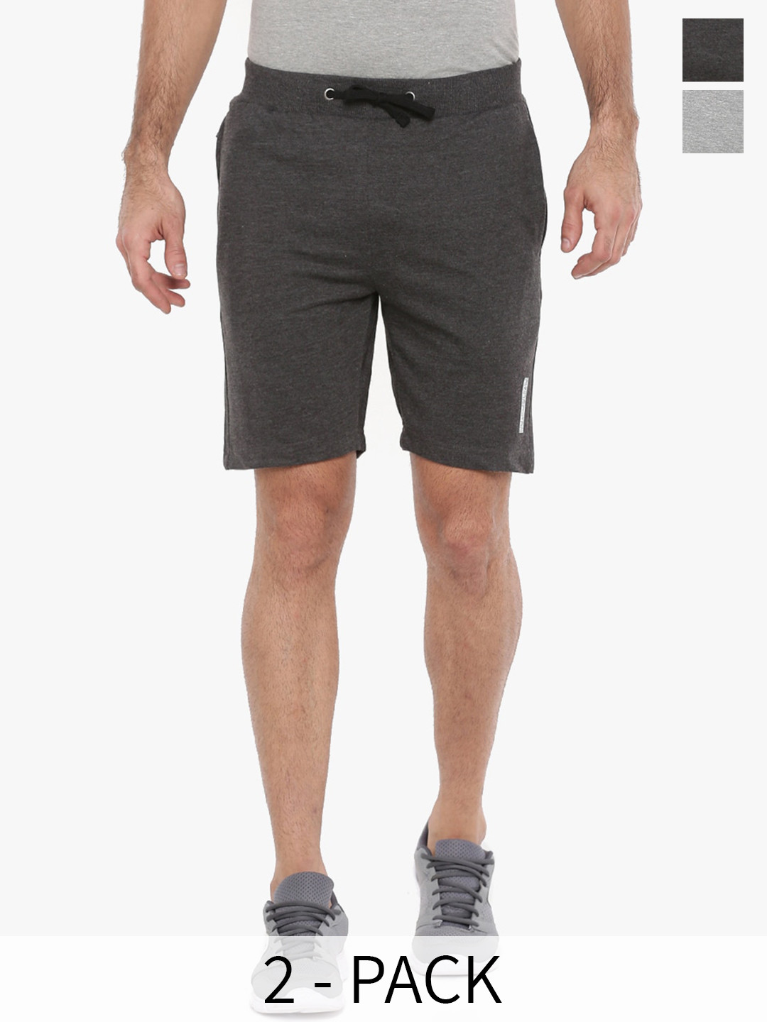 

Force NXT Men Pack Of 2 Mid Rise Cotton Shorts, Grey melange