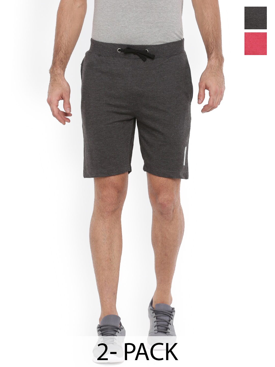 

Force NXT Men Pack Of 2 Mid Rise Cotton Shorts, Black