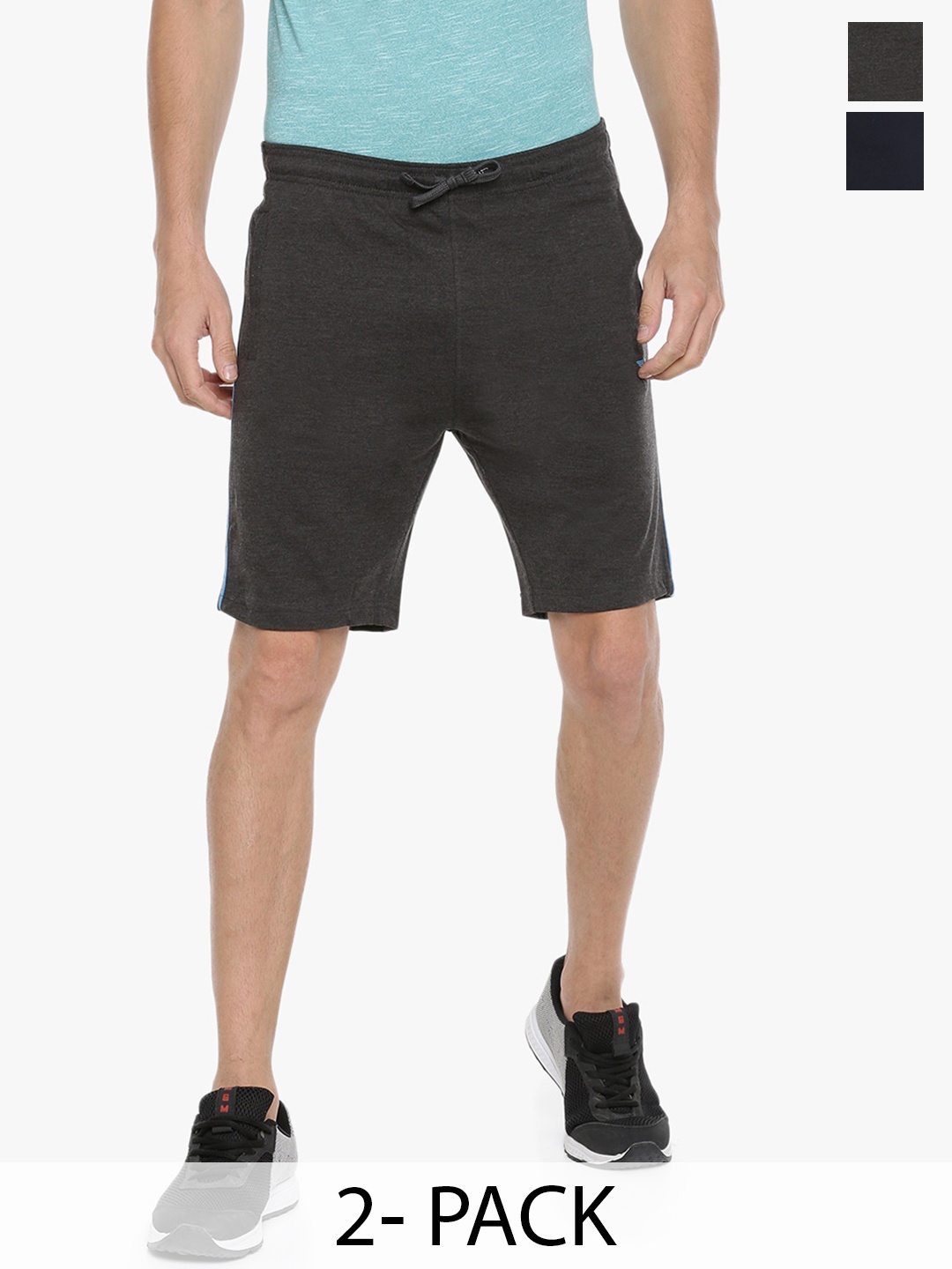 

Force NXT Men Pack Of 2 Mid Rise Cotton Shorts, Navy blue