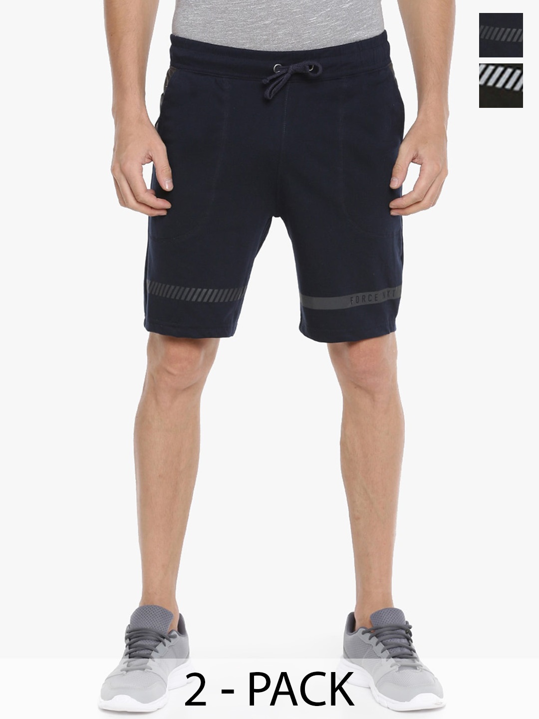 

Force NXT Men Set Of 2 Mid Rise Regular Fit Cotton Shorts, Black