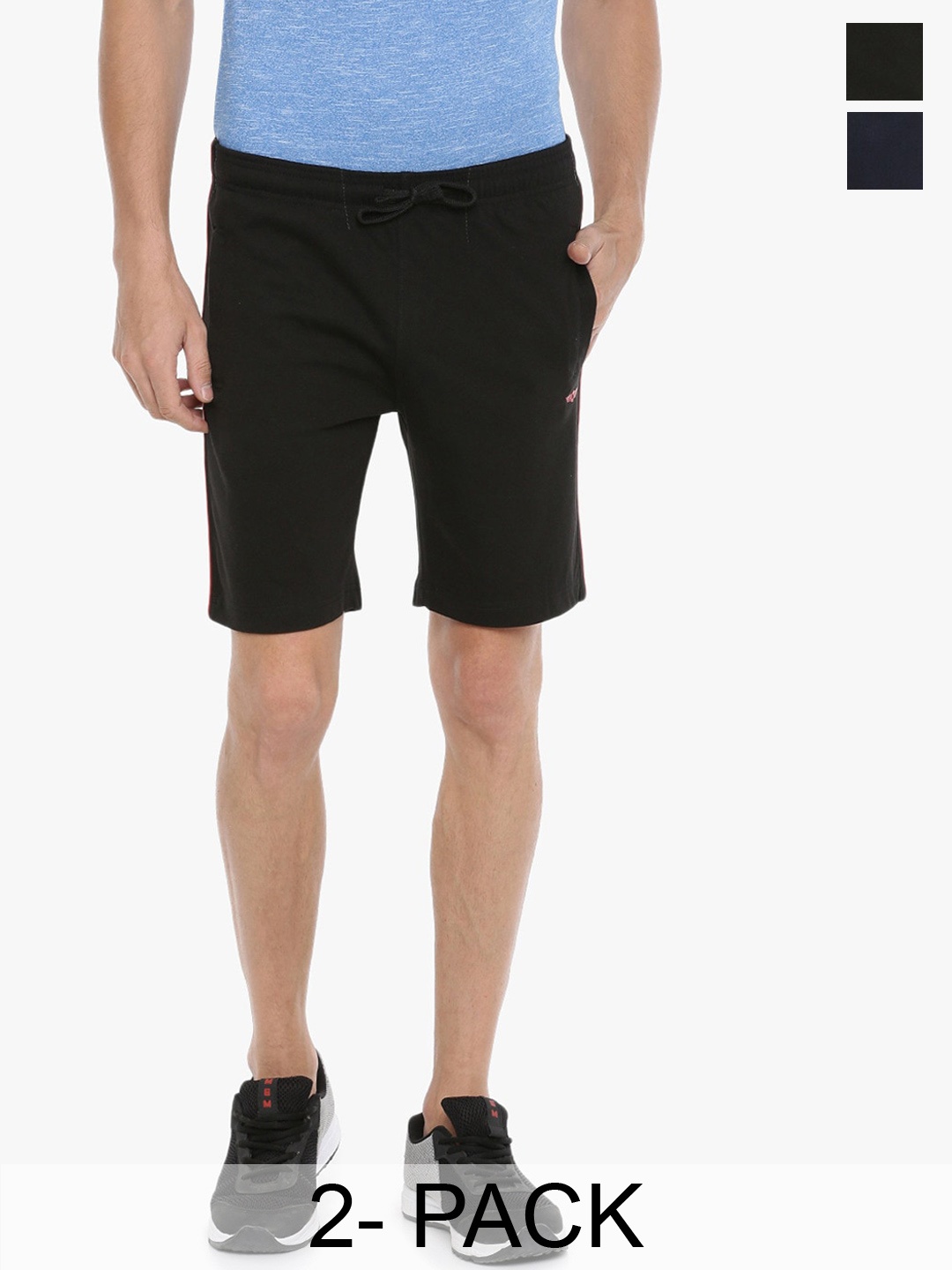 

Force NXT Men Pack Of 2 Cotton Regular Shorts, Black
