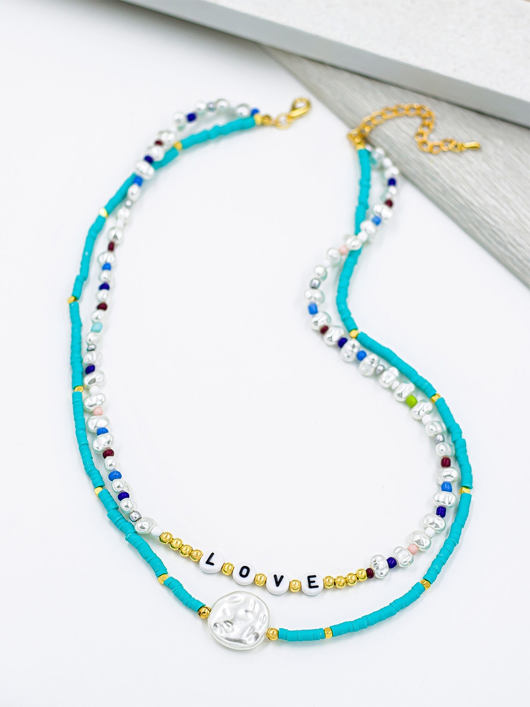 

Bellofox Blue & Green Gold-Plated Artificial Beads Studded Necklace