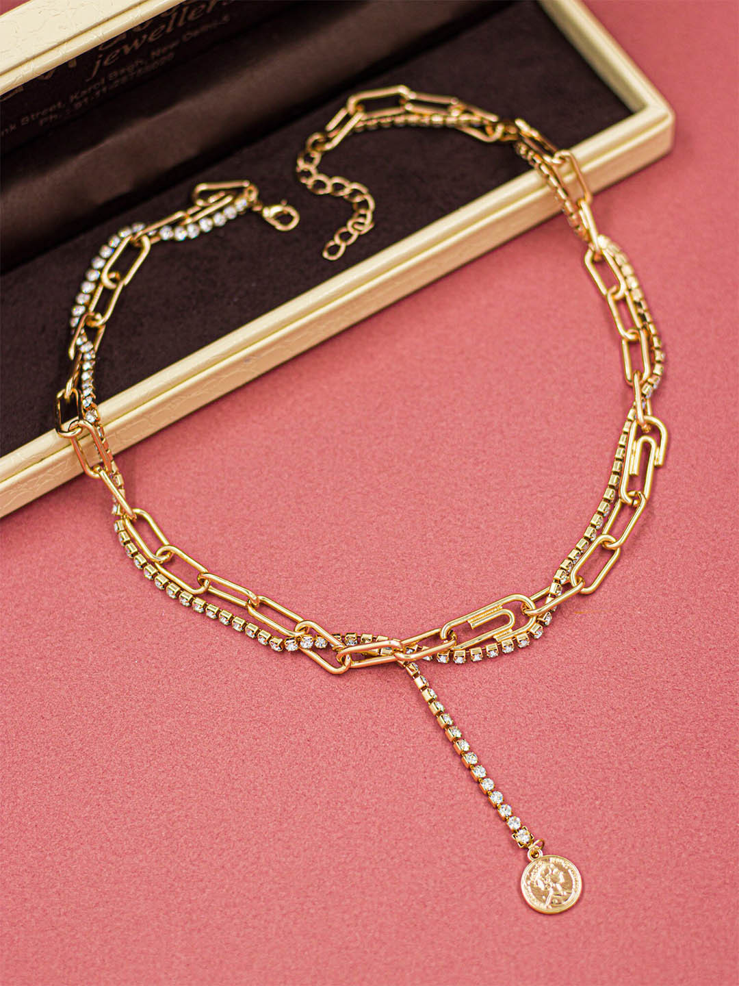 

Bellofox Gold-Plated Artificial Stones Studded Necklace