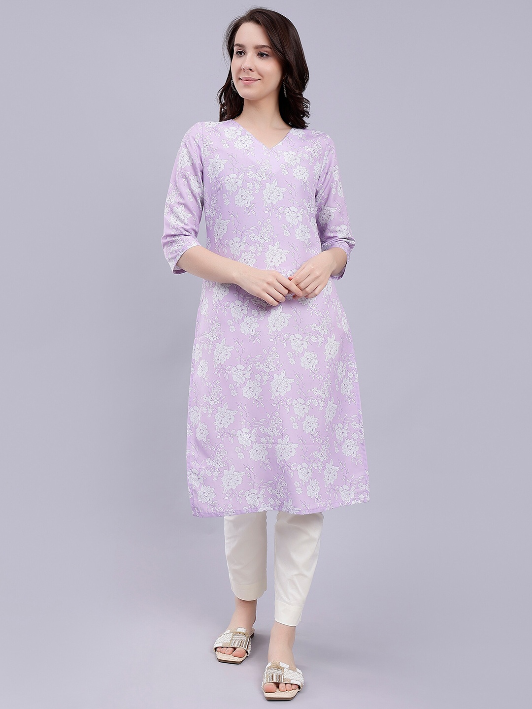 

soan Floral Printed Straight Kurta, Purple
