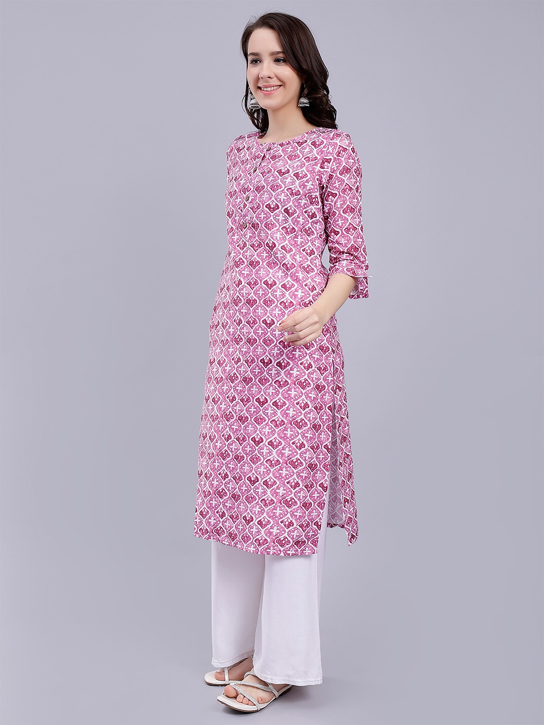 

soan Floral Printed Straight Kurta, Pink