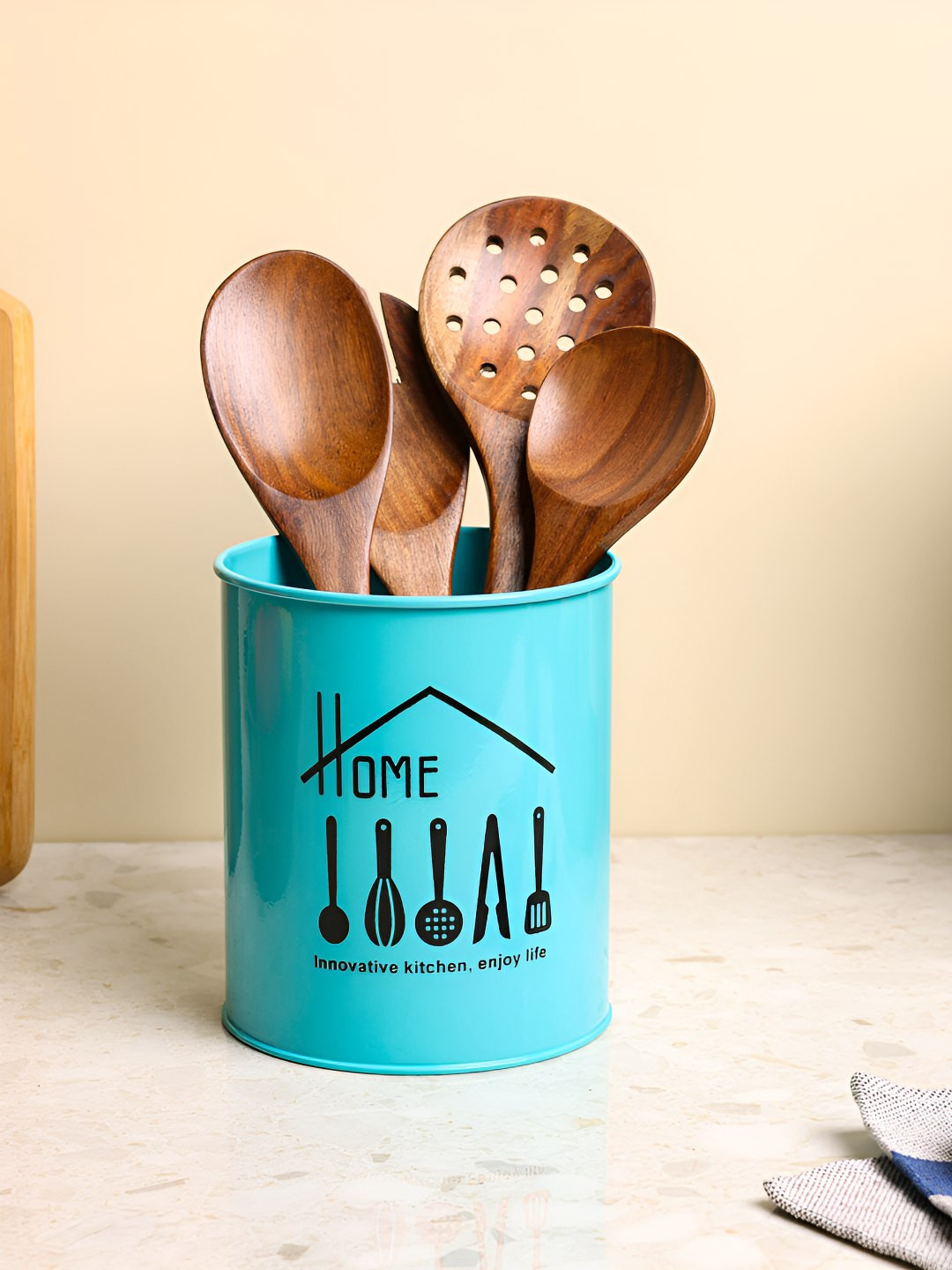 

dudki Turquoise Blue Printed Cutlery Holder