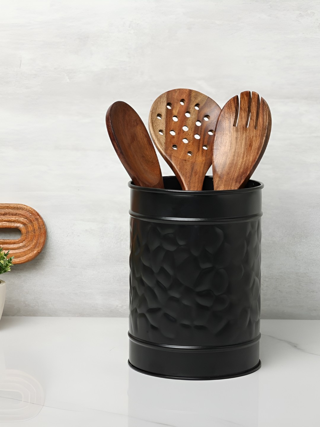 

dudki Black Hammered Textured Metal Cutlery Holder