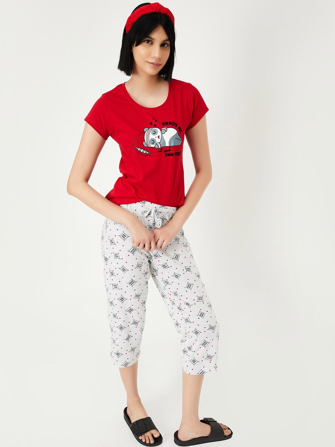 

max Graphic Printed Pure Cotton Night suit, Red