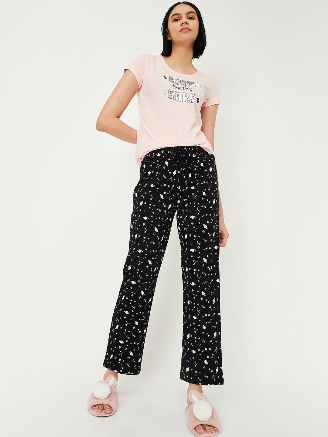 

max Typography Printed Pure Cotton Night suit, Pink