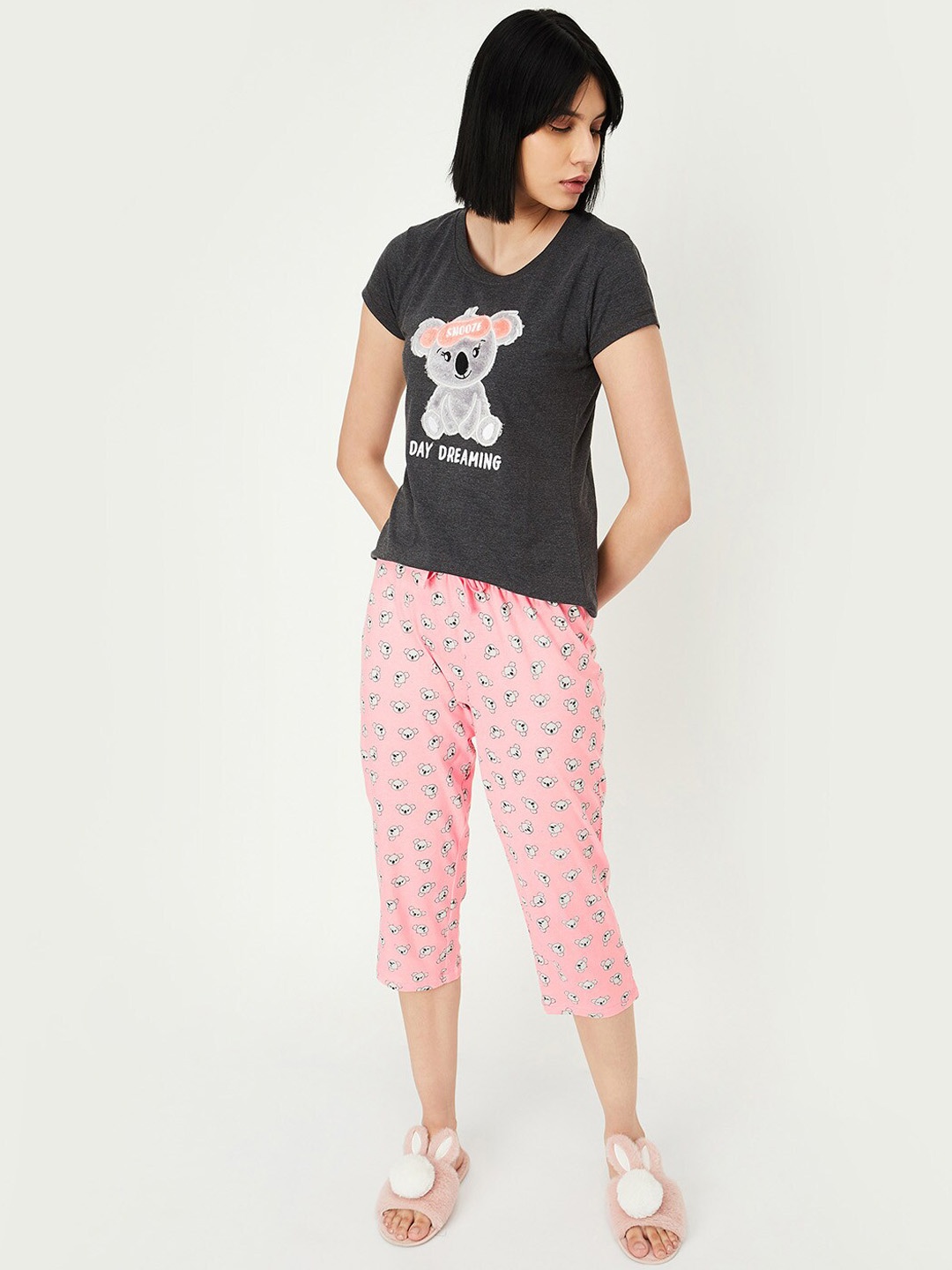 

max Graphic Printed Night suit, Grey