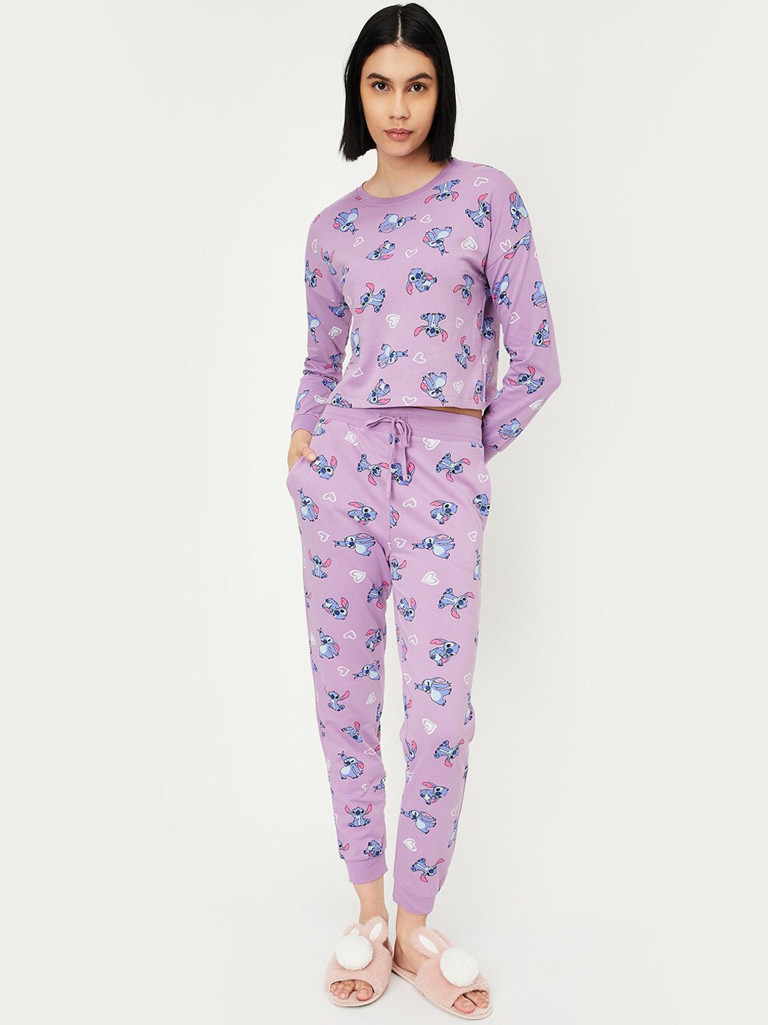 

max Conversational Printed Pure Cotton Night suit, Purple