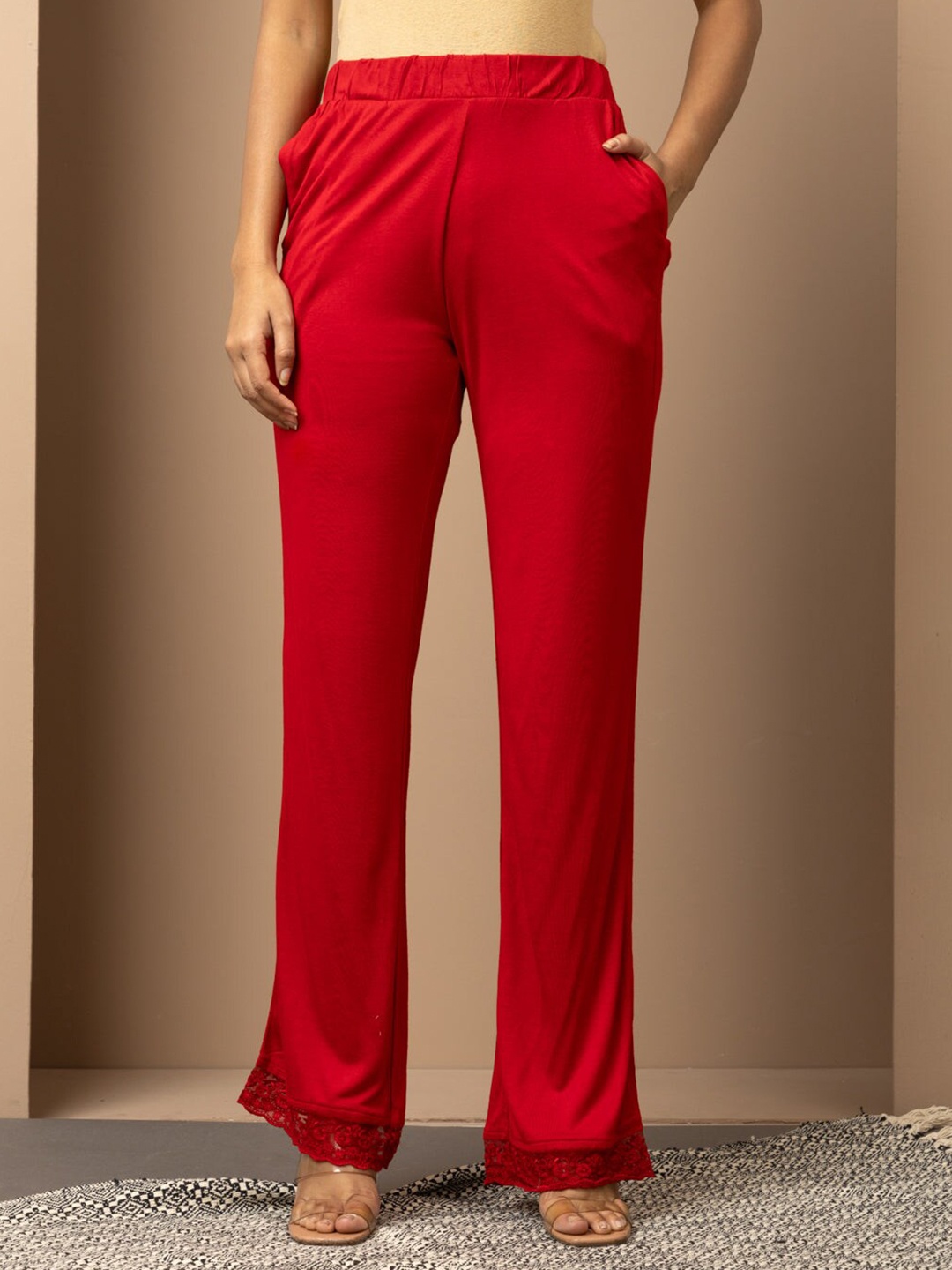 

Lakshita Mid-Rise Straight Palazzos, Red