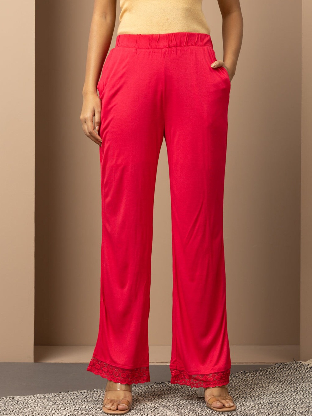 

Lakshita Lace Detail Straight Fit Ethnic Palazzos, Fuchsia