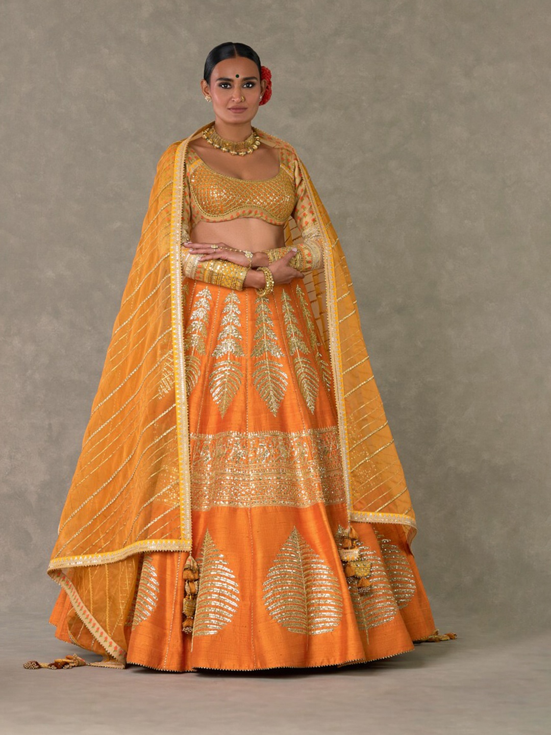 

Masaba Embellished Thread Work Ready to Wear Lehenga & Blouse With Dupatta, Rust