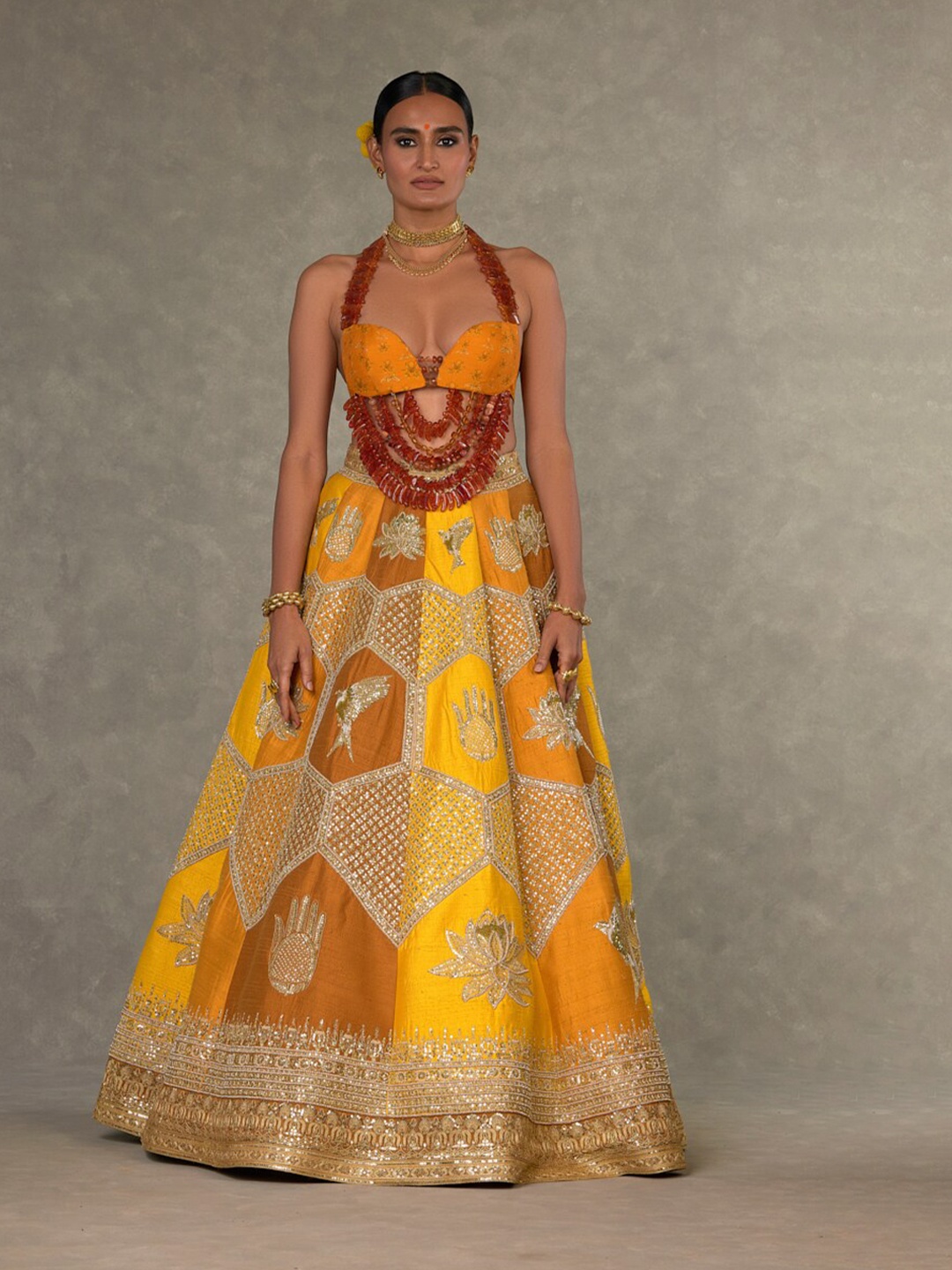 

Masaba Thread Work Ready to Wear Lehenga & Blouse With Dupatta, Yellow