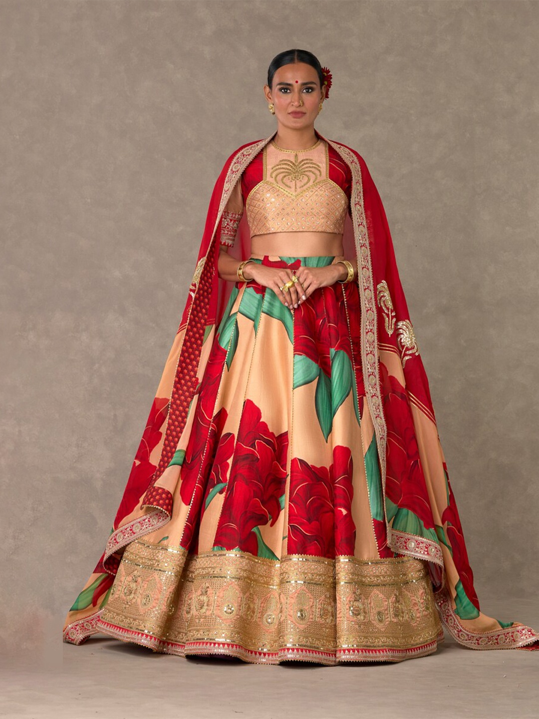 

Masaba Red Thread Work Ready to Wear Lehenga & Blouse With Dupatta