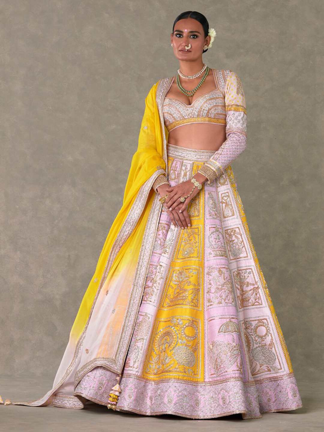 

Masaba Thread Work Ready to Wear Lehenga & Blouse With Dupatta, Yellow