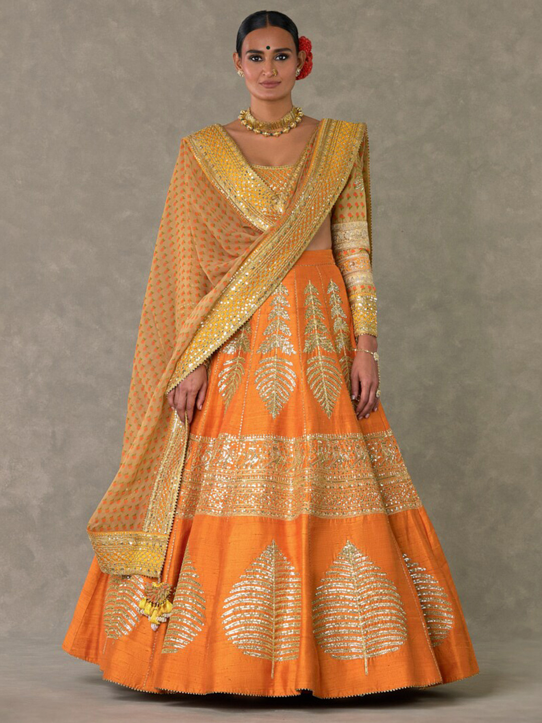 

Masaba Rust Embellished Thread Work Ready to Wear Lehenga & Blouse With Dupatta
