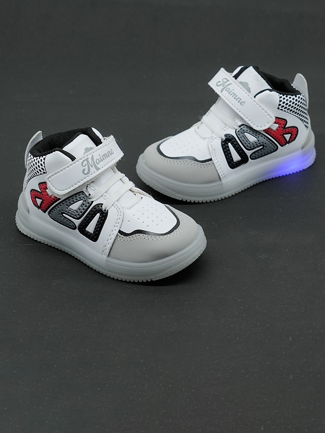 

BAESD Kids Mid Top Printed Sneakers With LED Lights, White