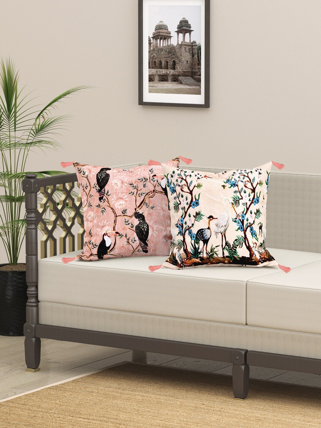 

EverHOME Peach & White 2 Pieces Floral Velvet Square Cushion Covers