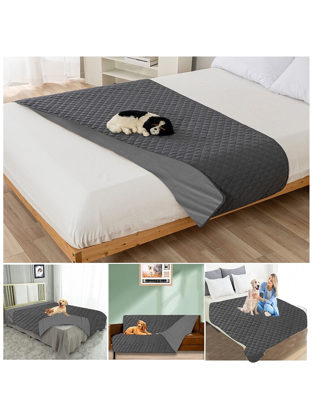 

Adbeni Grey Quilted Cotton Waterproof Rectangle Dog Bed Mat