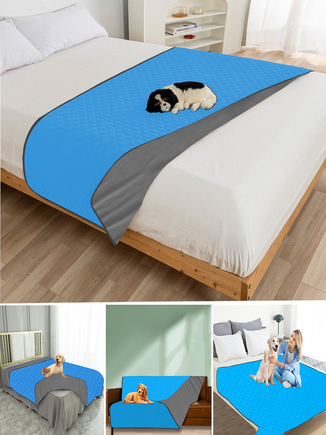 

Adbeni Blue Cotton Waterproof Pet Mat