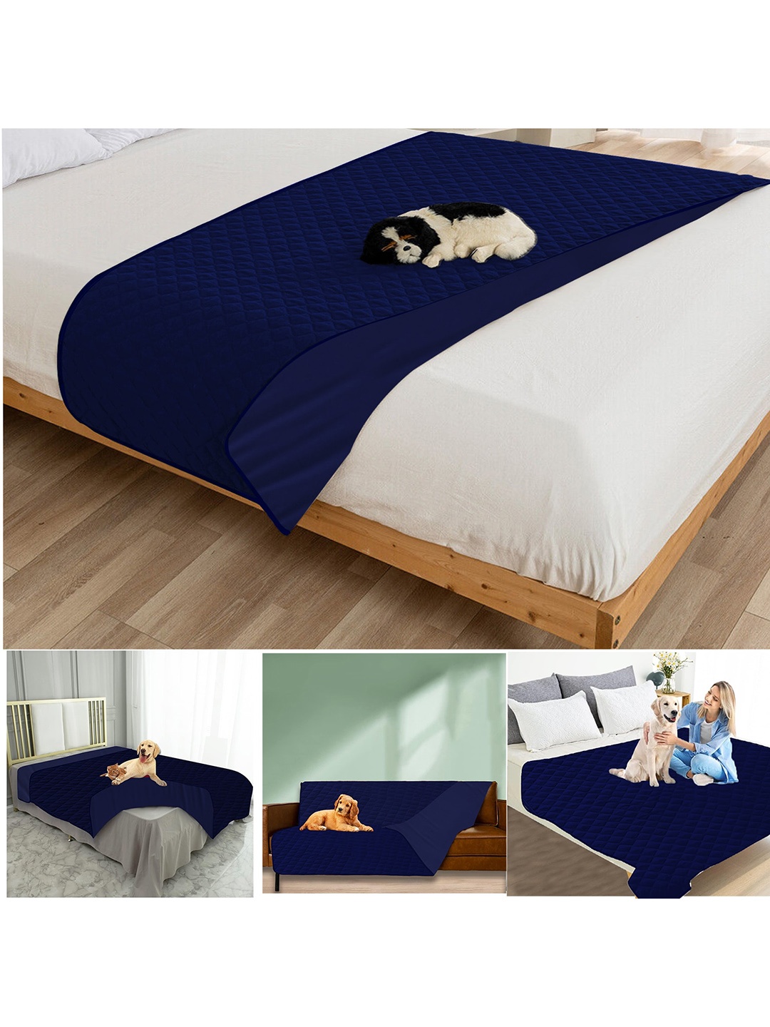 

Adbeni Navy Blue Quilted Cotton Waterproof Pet Mat