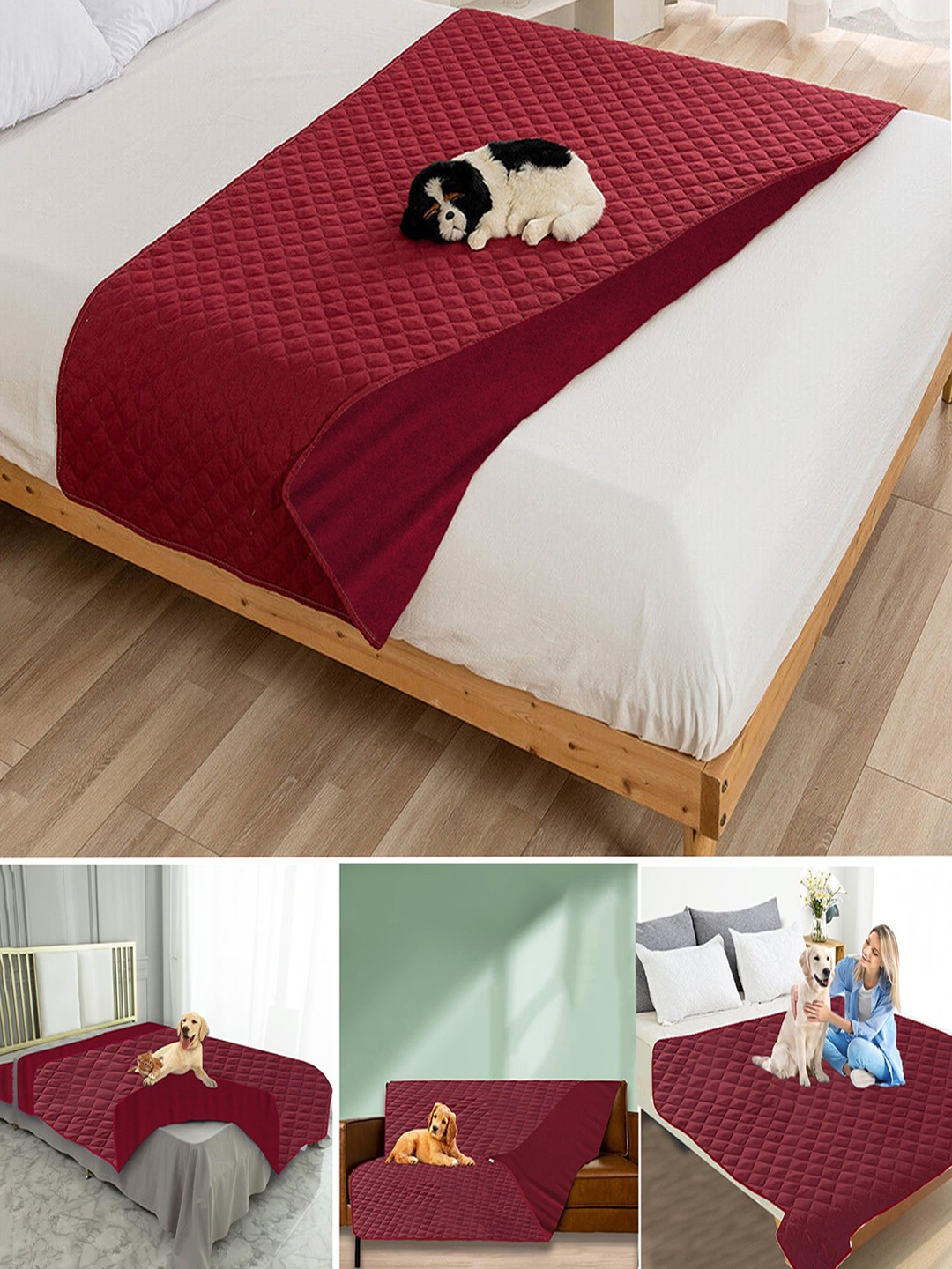 

Adbeni Maroon Quilted Cotton Waterproof Rectangle Dog Bed Mat