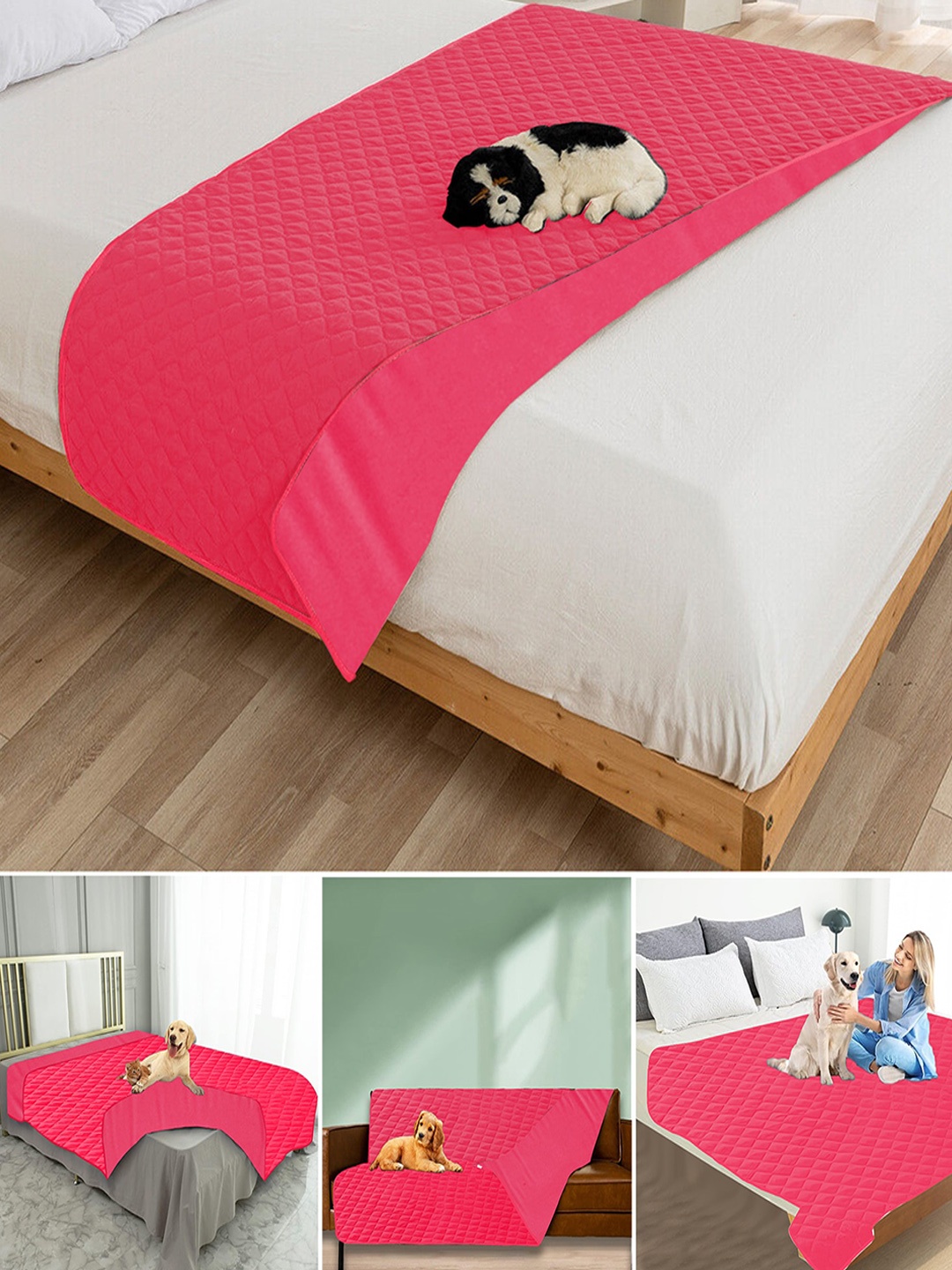 

Adbeni Pink Quilted Cotton Waterproof Pet Mat