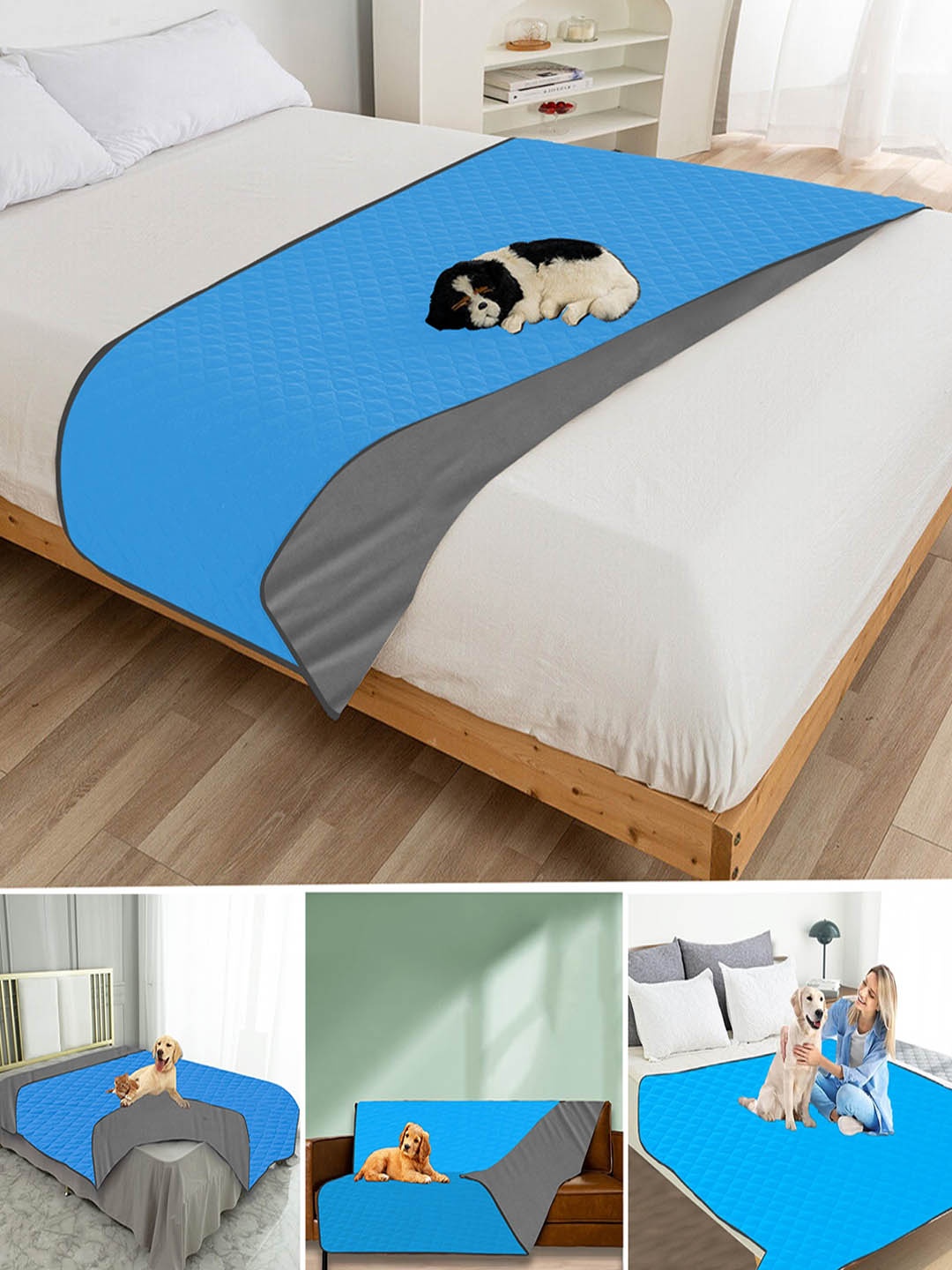 

Adbeni Blue Cotton Waterproof Pet Mat