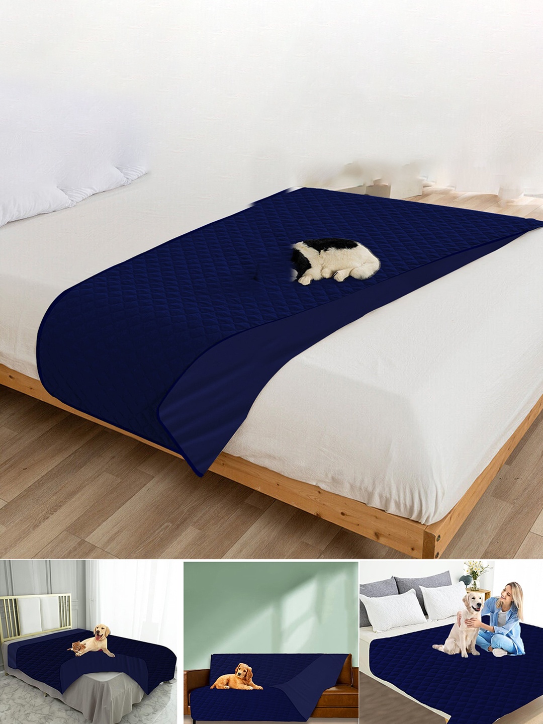 

Adbeni Navy Blue Cotton Waterproof Pet Mat