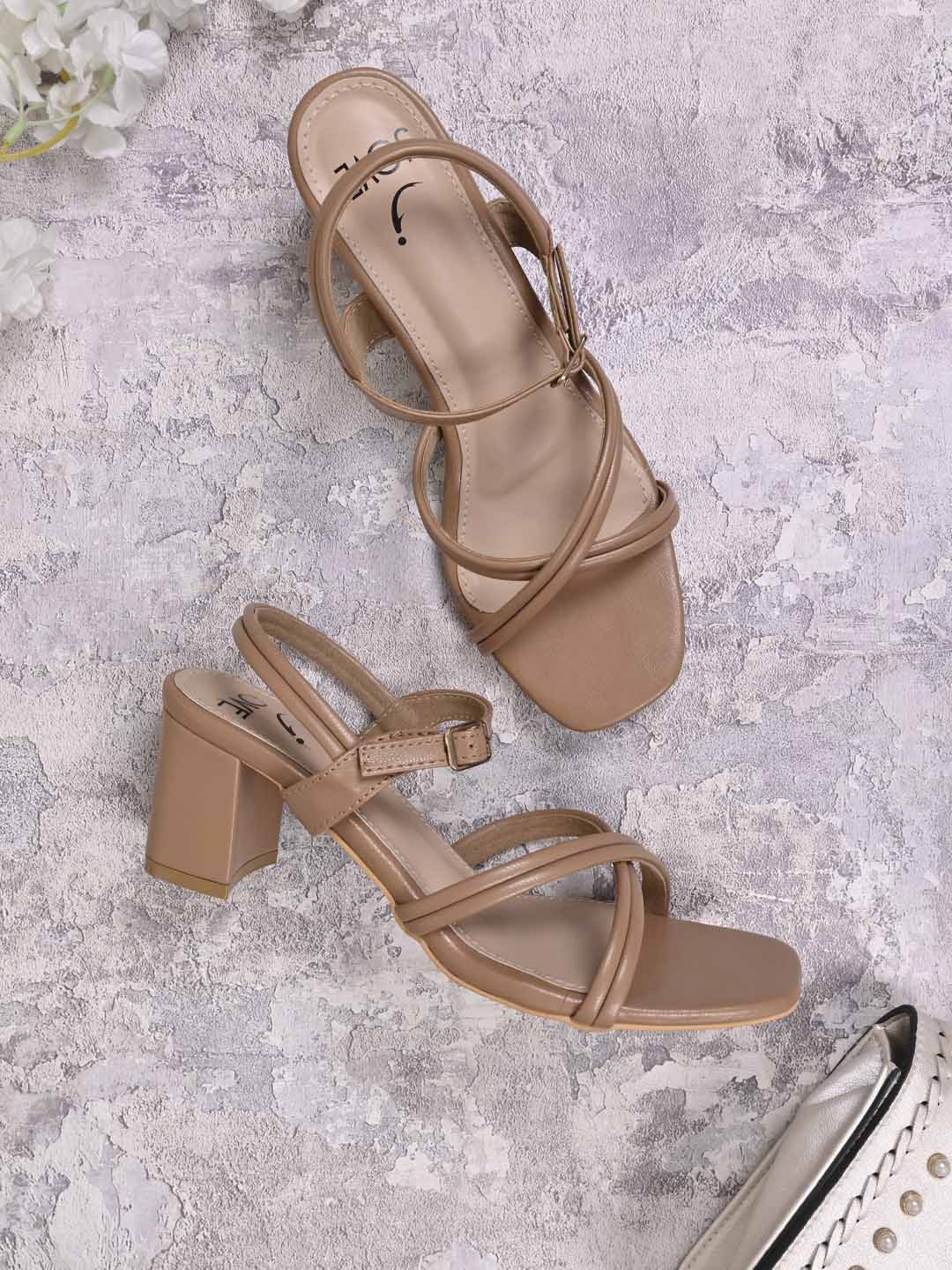 

Jove Strappy Open Toe Block Heels, Beige