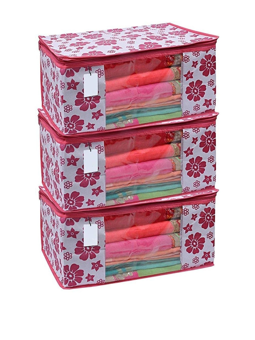 Home Decor Expert Red & White 3 pieces Printed Cloth Cover Organisers