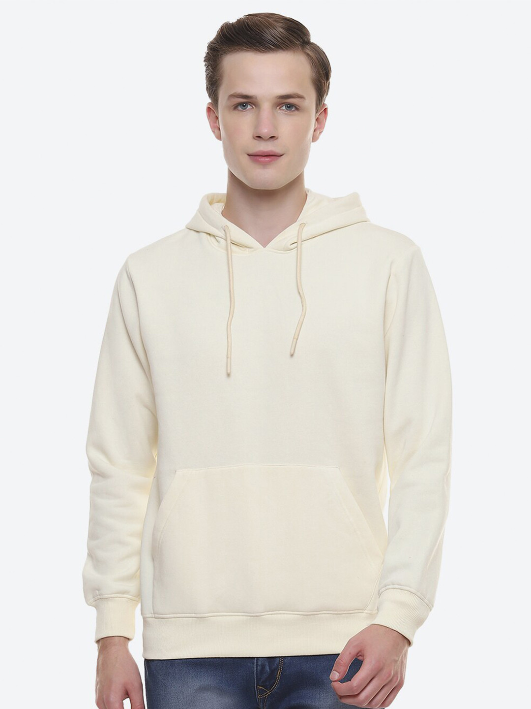 

2Bme Hooded Long Sleeves Cotton Pullover Sweatshirt, Off white