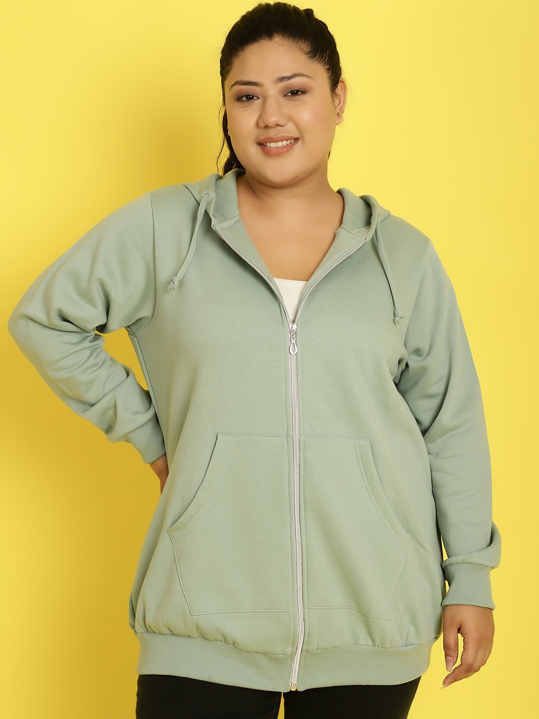 

theRebelinme Plus Size Hooded Open Front Jacket Sweatshirt, Green