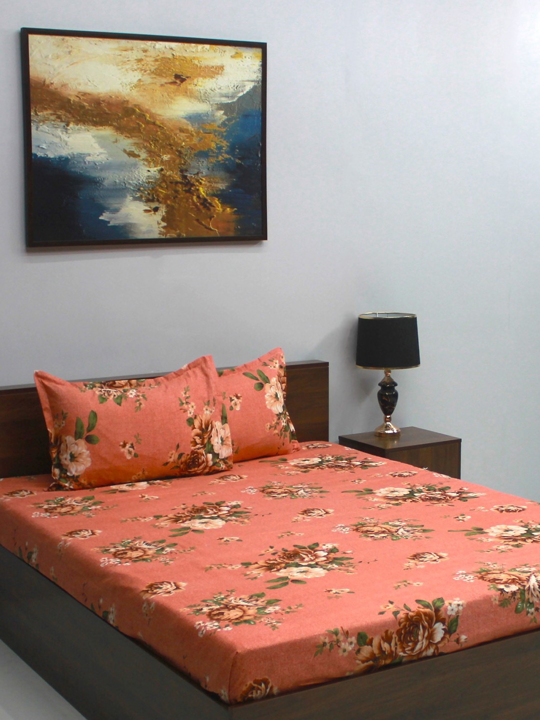 

BOMBAY DYEING Mimosa Pink Floral 160 TC 120 GSM Queen Bedsheet with 2 Pillow Covers