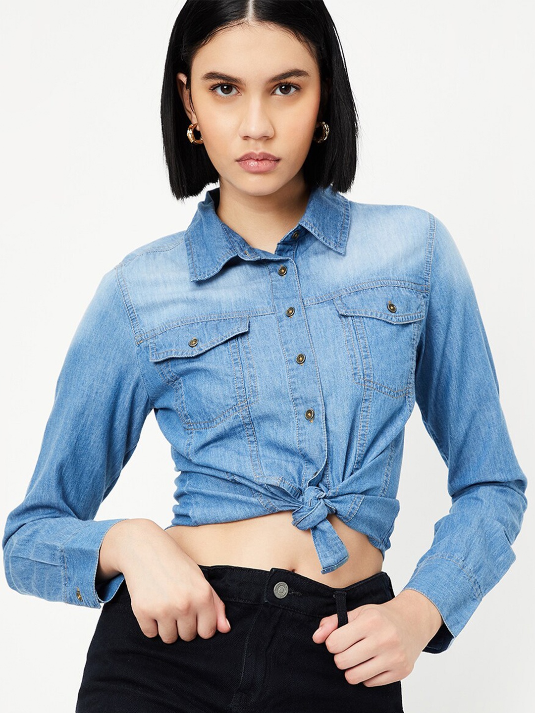 

max Faded Spread Collar Cotton Casual Shirt, Blue